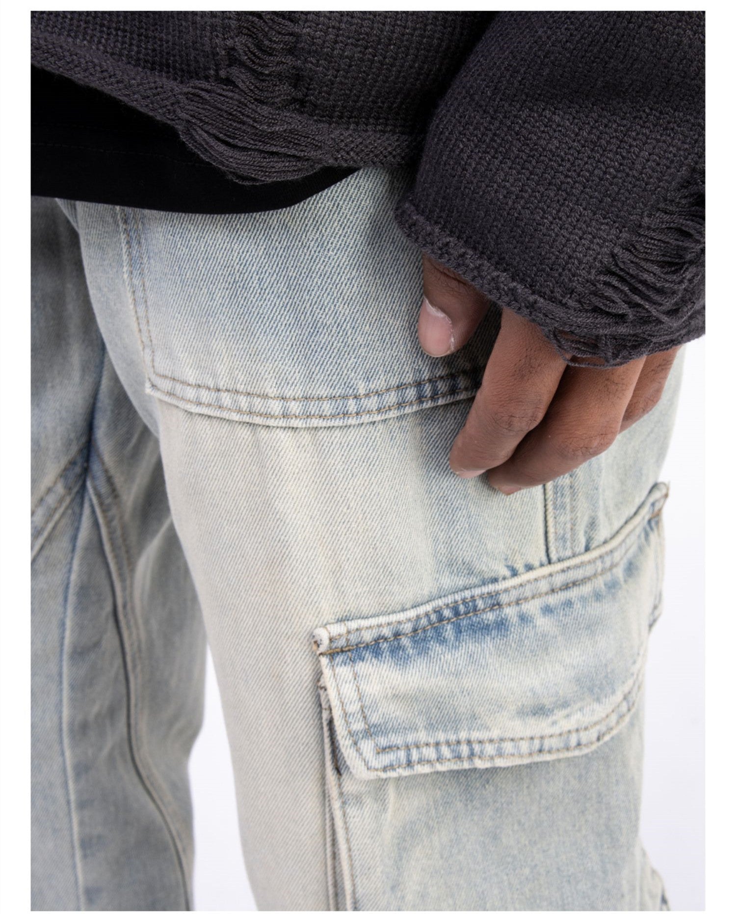 Washed Distressed Stretch Casual Pants