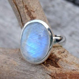 Vintage Thai Silver Moonstone Ring European And American Popular Hand Jewelry