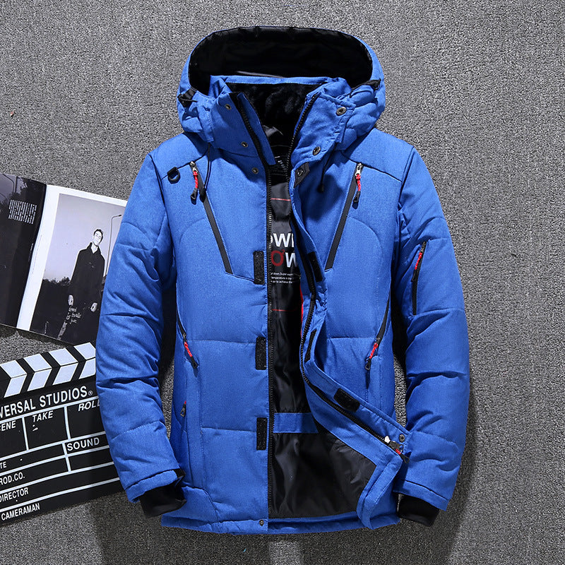 Men's Short White Duck Down Hooded Jacket