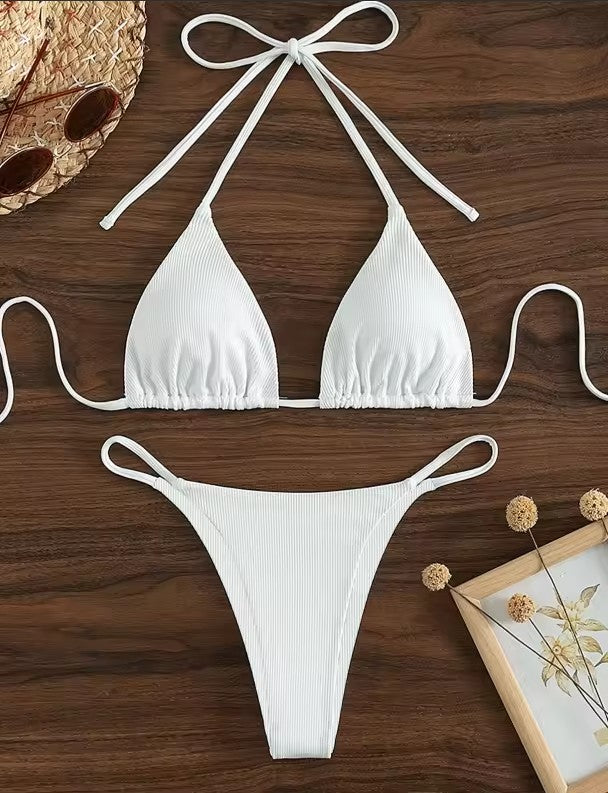 Sexy Ribbed Tie Bikini Set – Two‑Piece Swimsuit
