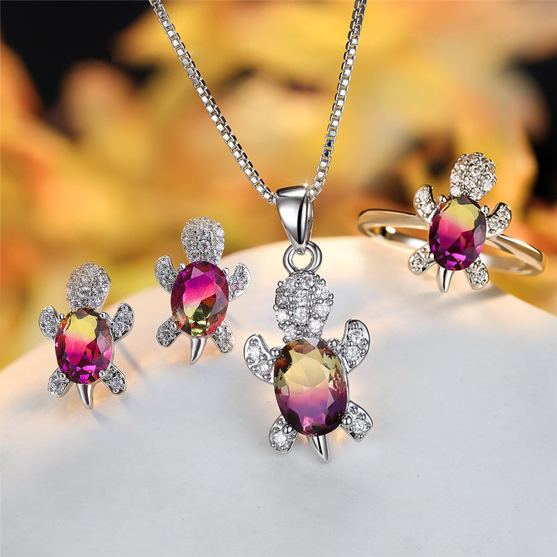Turtle Pendant Necklace — Multicolor Crystal
