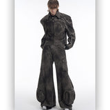 Short Gray Padded Shoulder Denim Coat