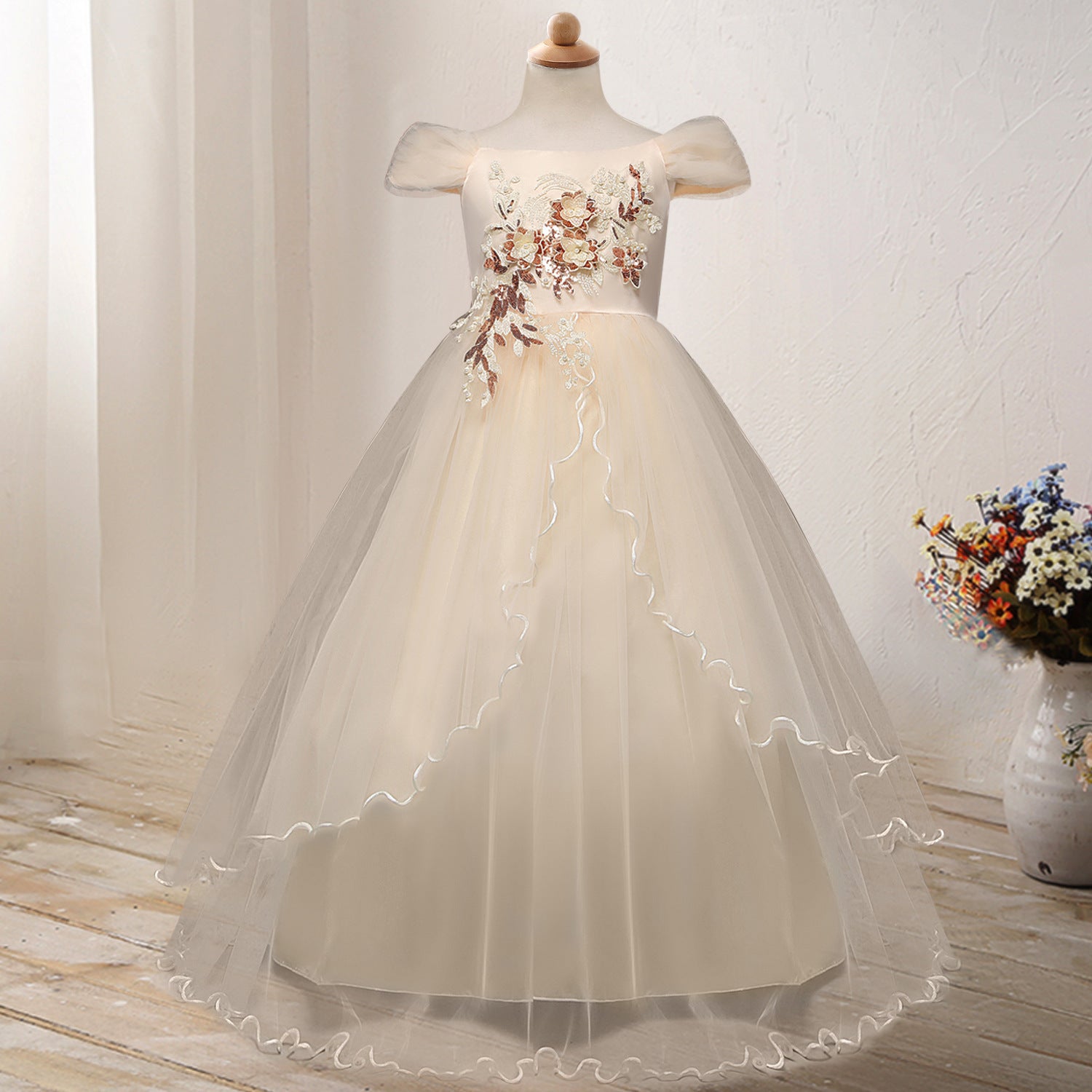 One-Shoulder Princess Flower Dress