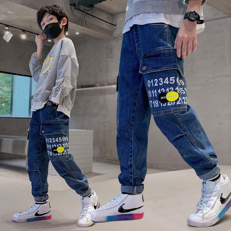 Kids Printed Belted Jeans