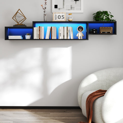 Wall-Mounted Floating TV Stand with LED & Charger — 65in