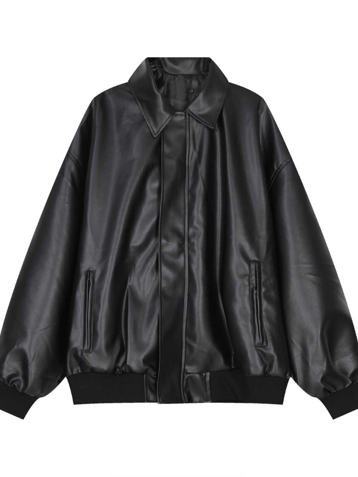 Men's Short Zipper And Lapel Loose Casual PU Leather Jacket