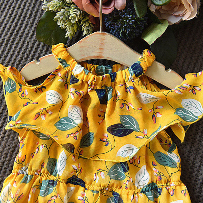 Girls Bohemian Leaf Chiffon Dress