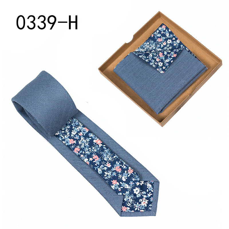 Men's Tie Floral Print Pocket Square Cotton Tie