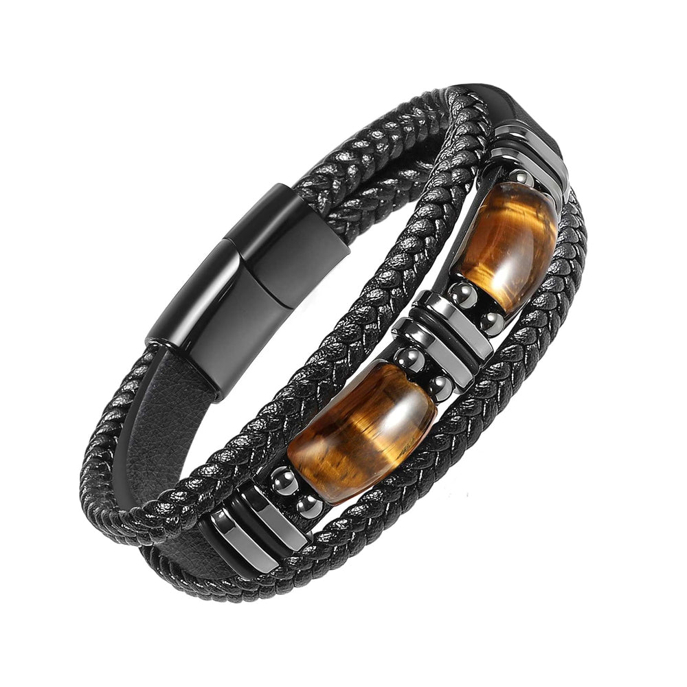 Tiger Eye Stone Braided Leather Bracelet