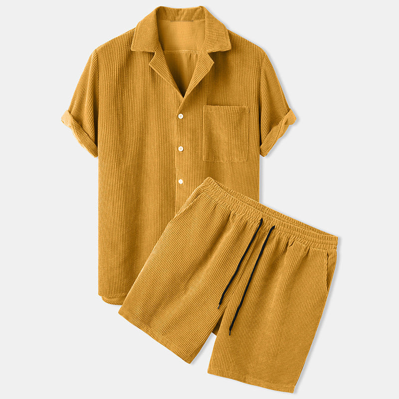 Corduroy Short-Sleeve Suit Set
