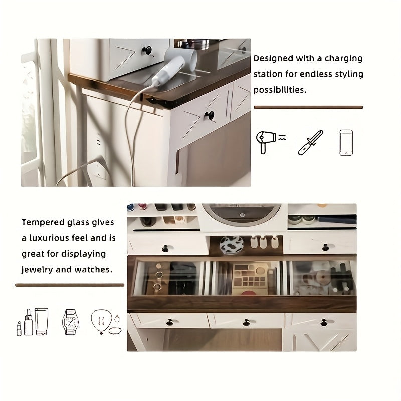 42in Farmhouse Vanity Set with Sliding Mirror & Stool