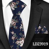 Casual Cotton Floral Print 6cm Casual Tie Pocket Square Suit