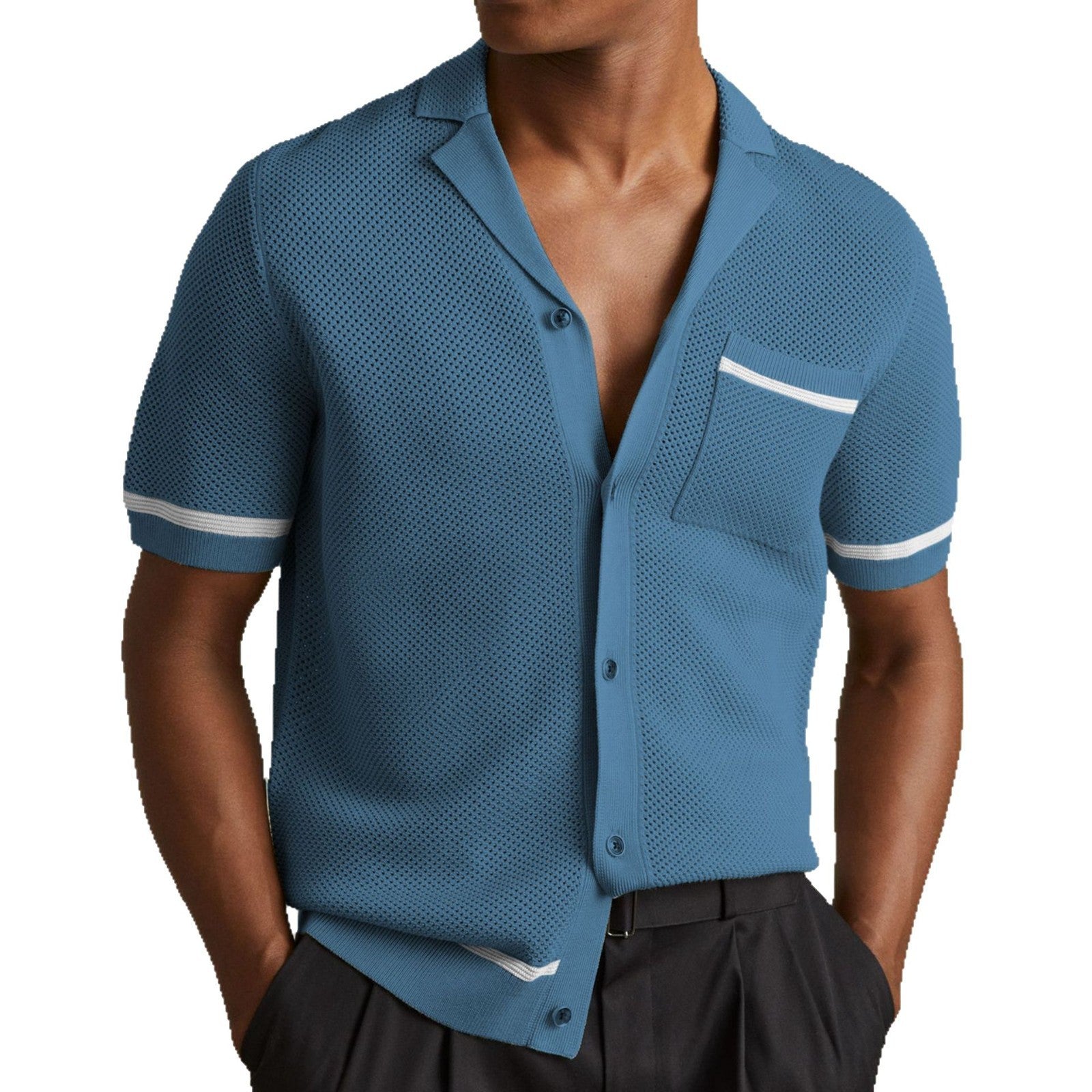 Cartih Cuban-Collar Knit Polo — Short Sleeve