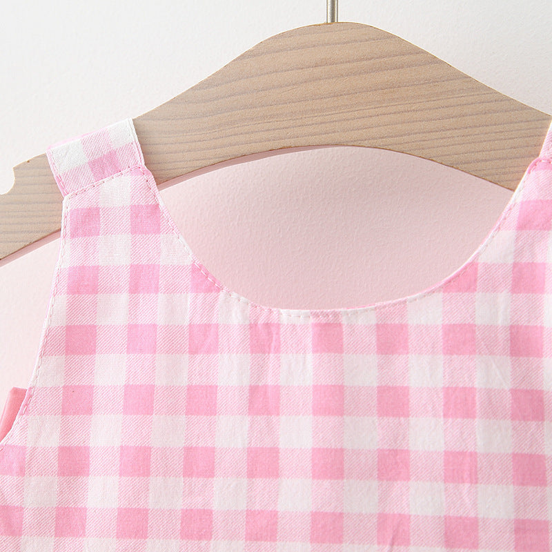 Baby Plaid Skirt with Straw Hat Set